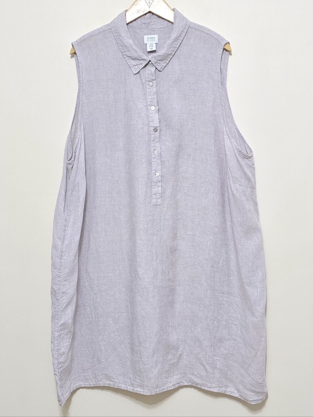Sigrid Olson 100% Linen Dress Plus Sz 3X Popover Summer Costal Vacation Beach